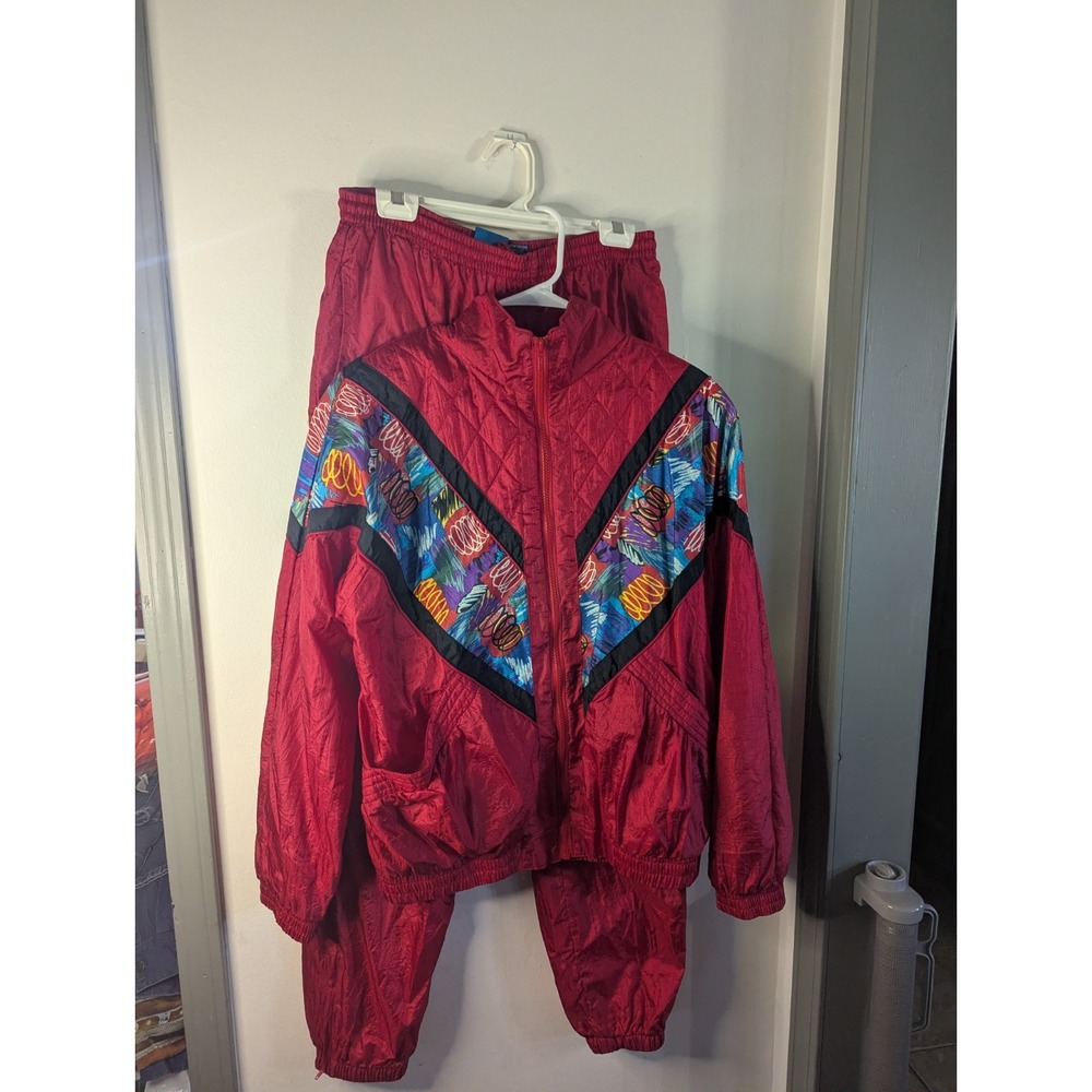 Vintage On Your Mark 80's 90s Jogging Suit Windbreaker Tracksuit Abstract Print